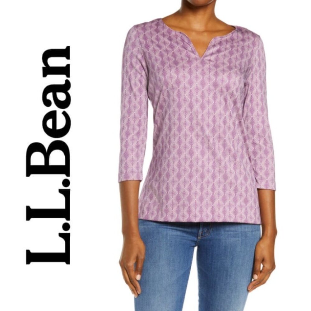 Women's Pima Cotton Tunic, Three-Quarter-Sleeve Splitneck - L